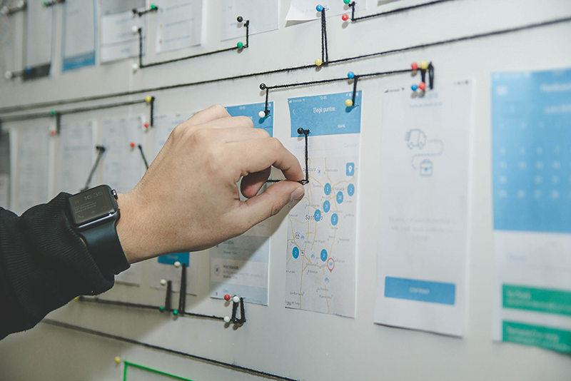Profissional desenhando os processos internos de uma empresa